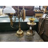 Brass finished table lamp plus an oil lamp