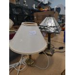 Tiffany style table lamp plus a brass lamp