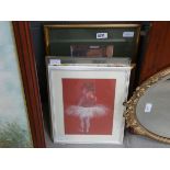 Drawing of a young ballerina plus various prints to include still life with flowers, sleeping