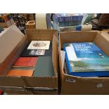 2 boxes containing reference books, travel guides and a quantity of novels