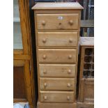 Narrow pine chest of 6 drawers