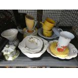 Cage containing a quantity of Alfred Meakin and other crockery plus ornamental figures