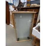 Beech finished and glazed hanging display cabinet