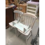 Pair of painted dining chairs with pair of painted shelves