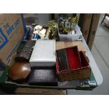 2 boxes containing sporting trophies, jewellery and other boxes