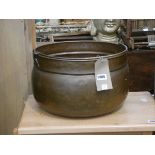 (15) Copper cauldron with brass swing handle