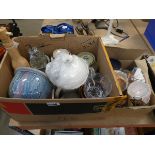 2 boxes containing storage jars, pottery, glassware and household goods