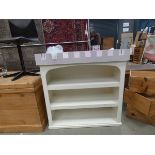 Childs pink and white painted open fronted bookcase