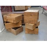 4 pine wine boxes plus 2 pine storage boxes
