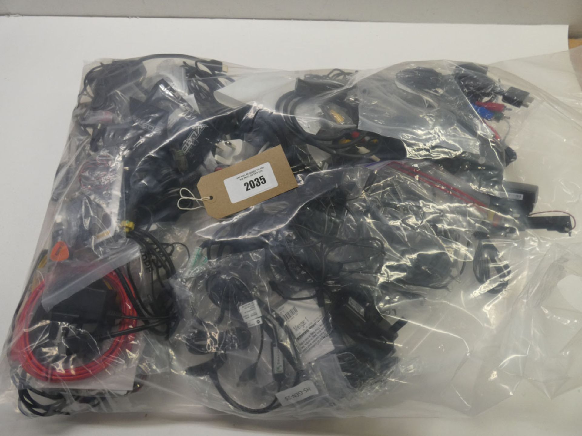 Bag containing quantity of leads, cables and PSUs