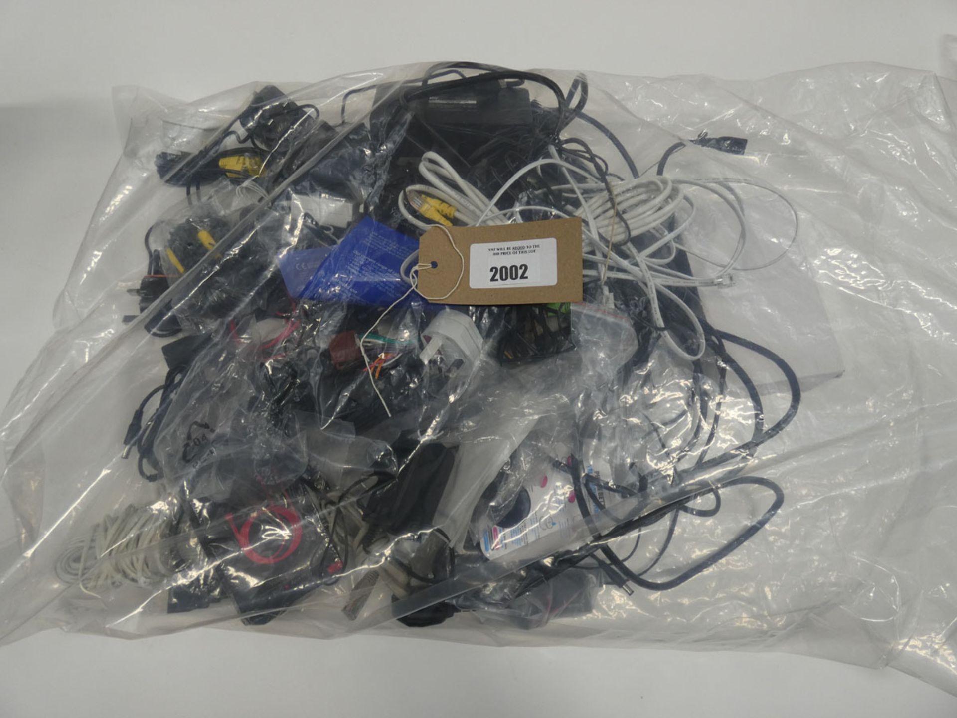 Bag containing quantity of various cables, leads and PSUs