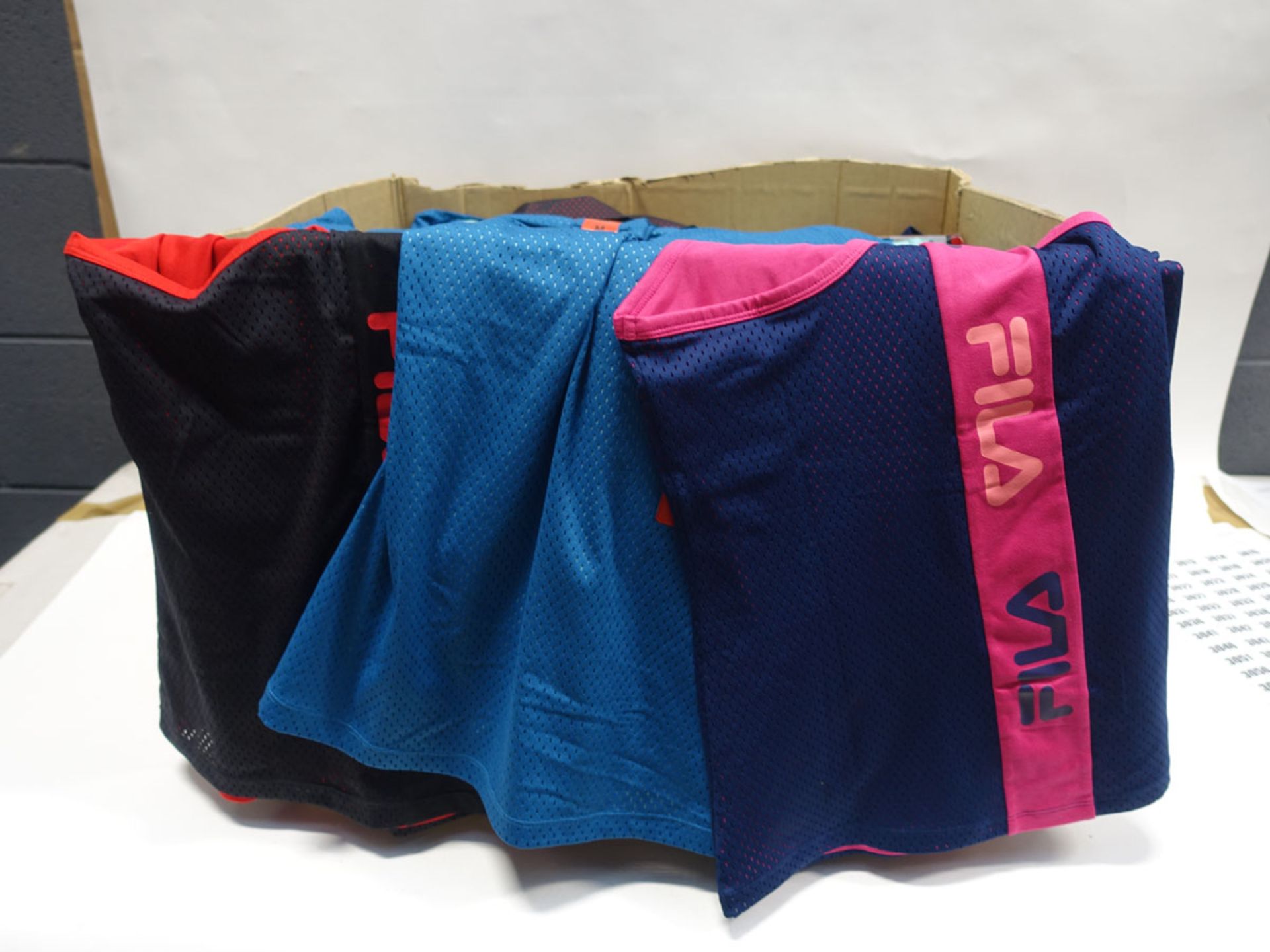 Box containing approx 160 Fila ladies mesh overlay tank tops sizes varying from large to small in - Image 2 of 2