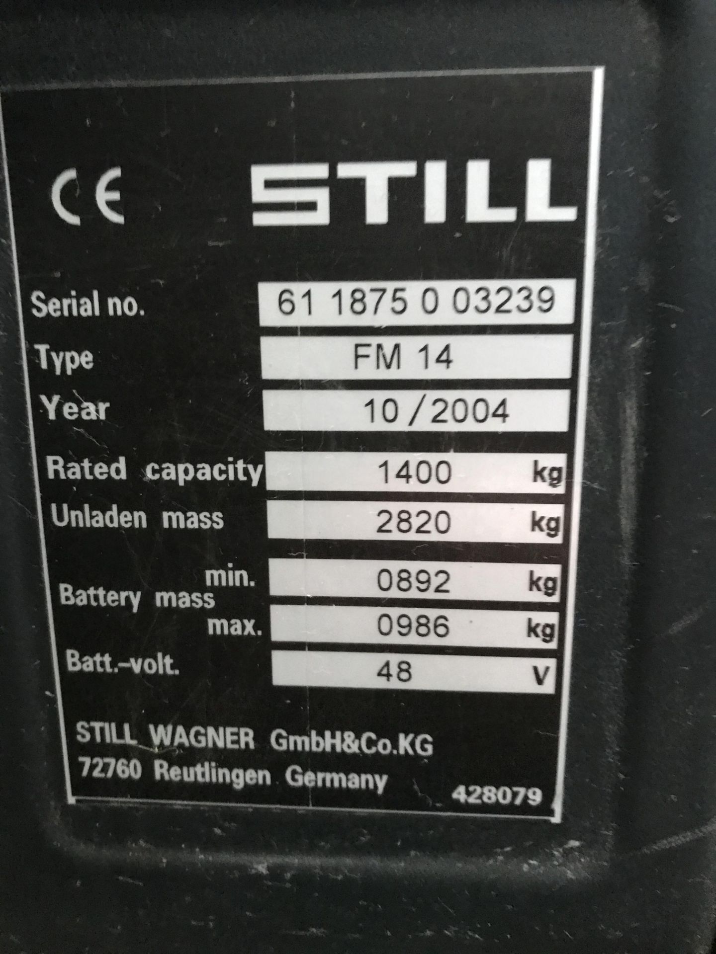 A Still FM14 Electric Fork Lift Reach Truck No.61 1875 0 03239 (10/2004), 1400kg capacity, 2820kg - Image 6 of 12