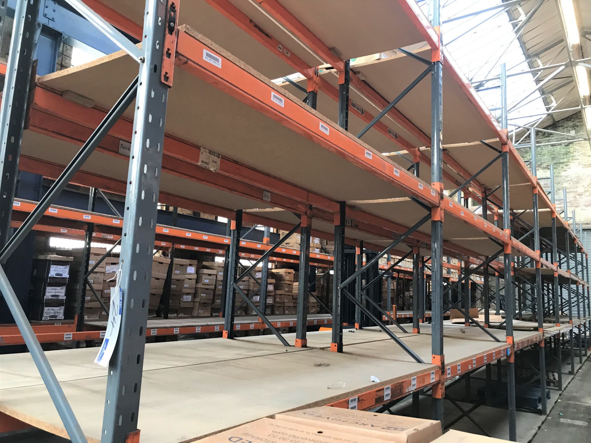 8 bays of 3 tier Boltless Steel Pallet Racking with Boarded Shelving comprising: 9 Dexion - Image 2 of 2