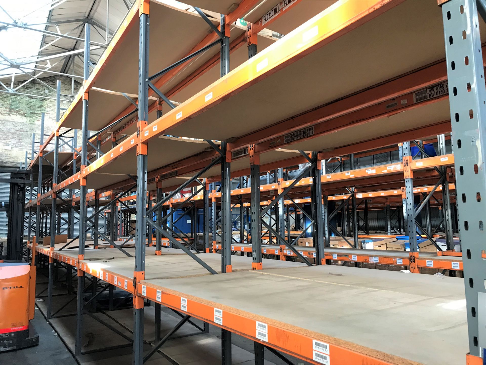 8 bays of 3 tier Boltless Steel Pallet Racking with Boarded Shelving comprising: 9 Dexion - Image 2 of 2