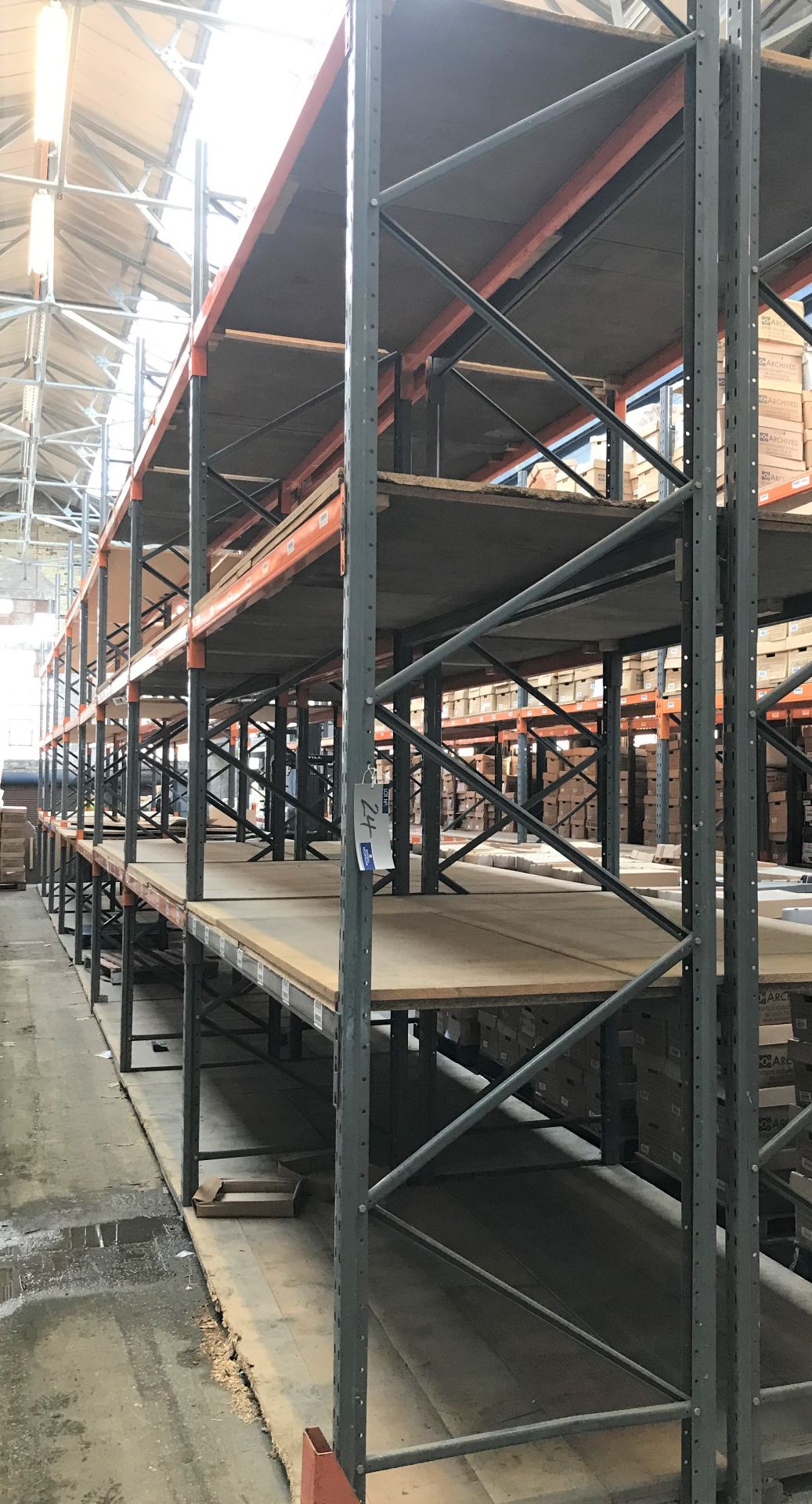 8 bays of 3 tier Boltless Steel Pallet Racking with Boarded Shelving comprising: 9 Dexion