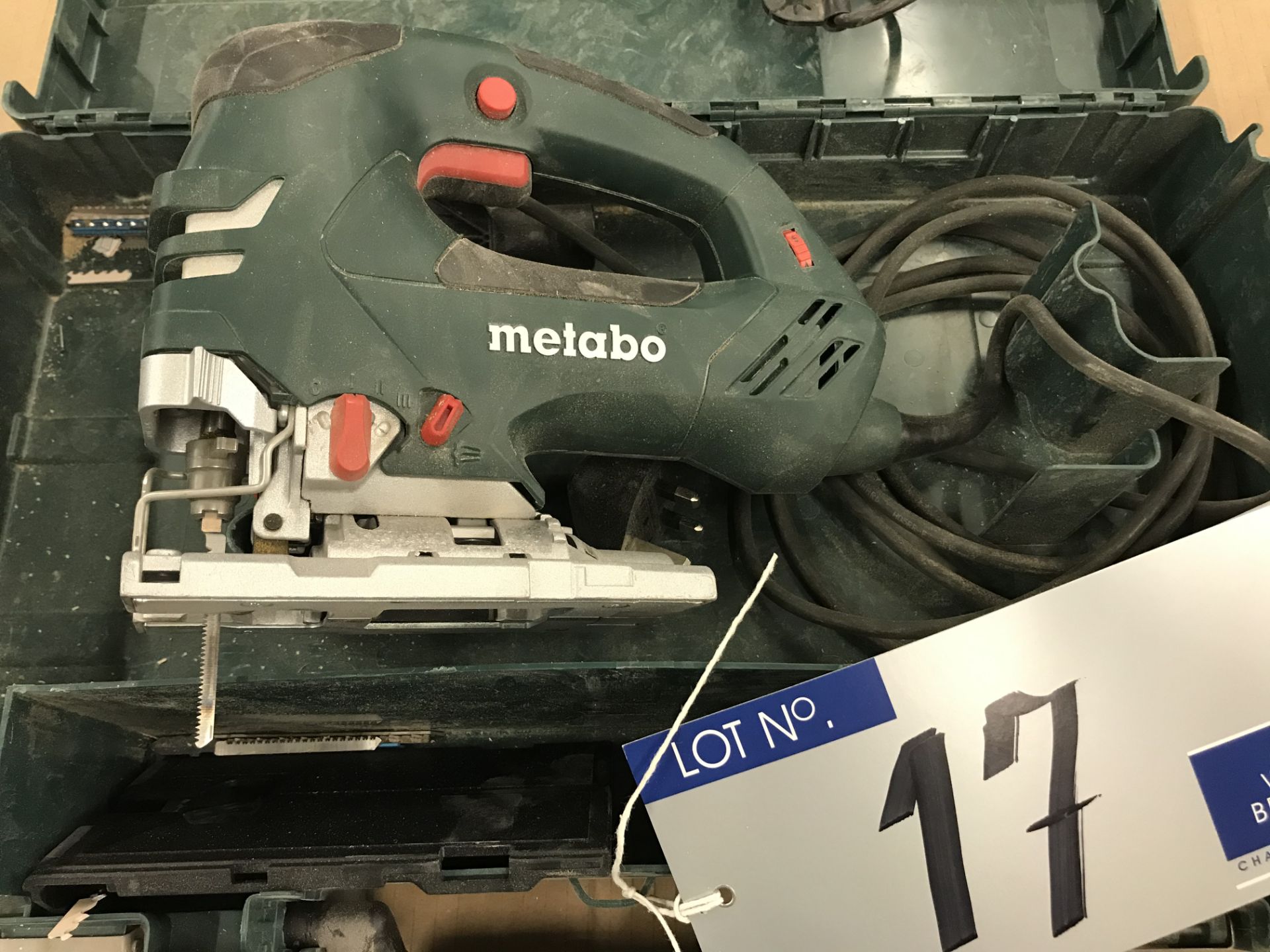 A Metabo STEB140 PLUS Portable Electric Jigsaw, 240v, max 140mm, 3100rpm with carry case.