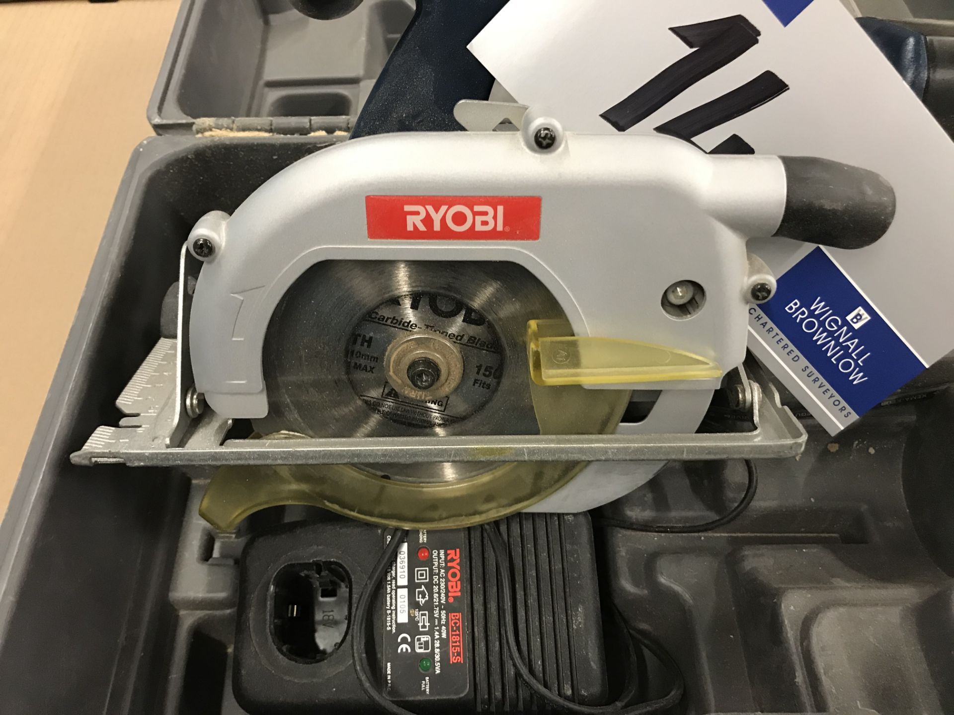 A Ryobi CW1800 150mm dia 18v portable Cordless Electric Circular Saw No.012092 with charger and