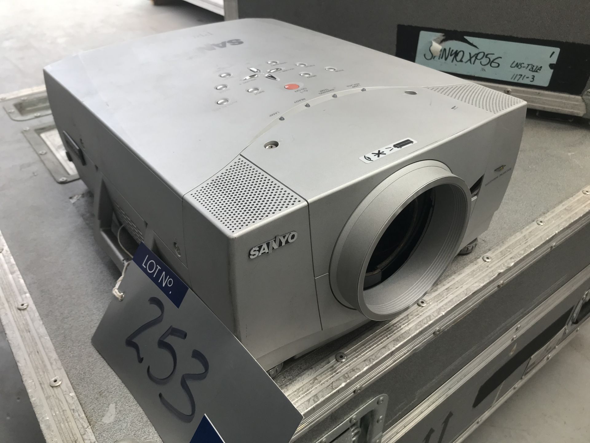 A Sanyo PROxtraX Model PLC-XP56L Multiverse Projector No.G4Z01347 with flight case, 650mm x 260mm