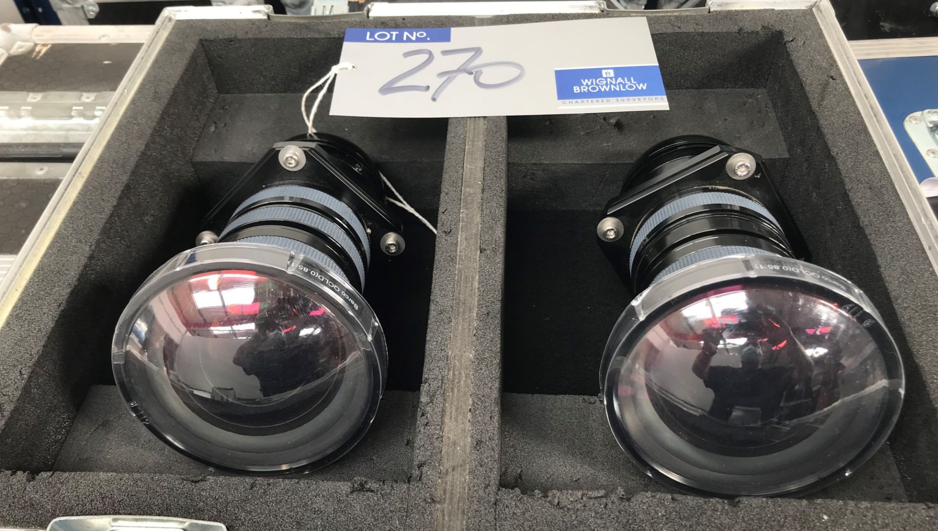 2 Barco QCLD Projection Zoom Lenses (0.85:1) with flight case (located at Unit 54 Westbrook Park,