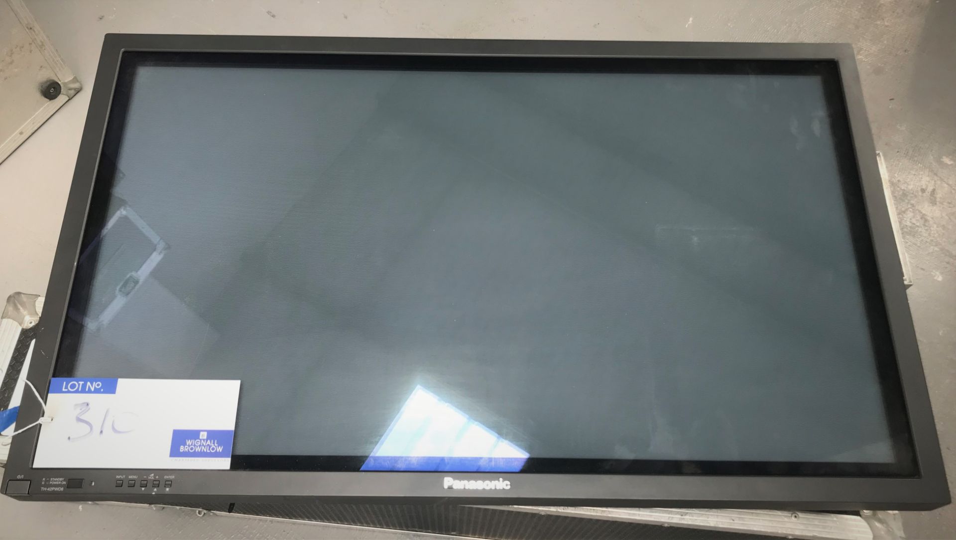 A Panasonic TH-42PWD6 Plasma Screen with mobile flight case, 1150mm x 215mm x 650mm and flying