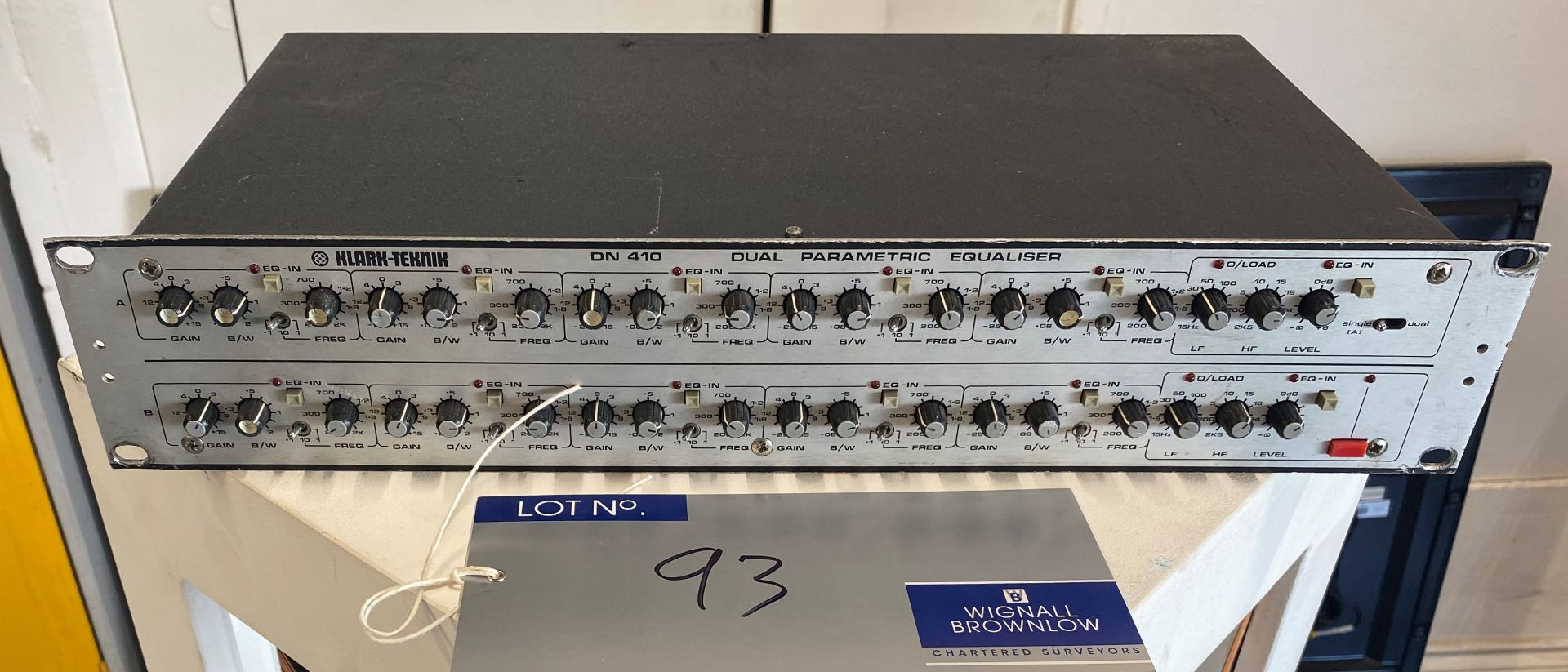 A Klark Teknik DN 410 Dual Parametric Equalizer (located at 17 Deer Park Road, London, SW19 3QG).