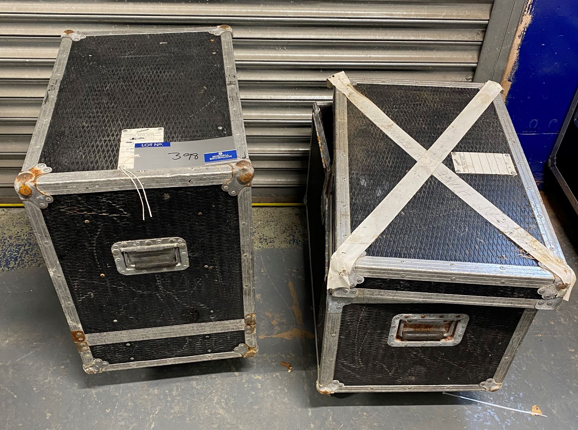 2 Mobile Flight Cases: 650mm x 680mm x 460mm, 500mm x 790mm x 480mm (need repairs)(located at 17