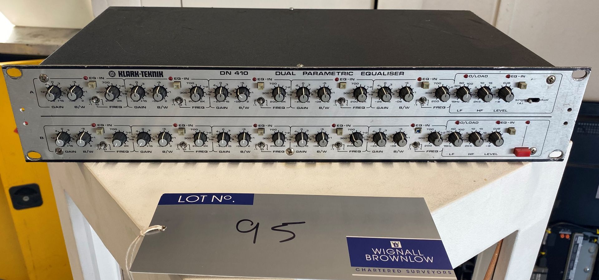 A Klark Teknik DN 410 Dual Parametric Equalizer (located at 17 Deer Park Road, London, SW19 3QG).