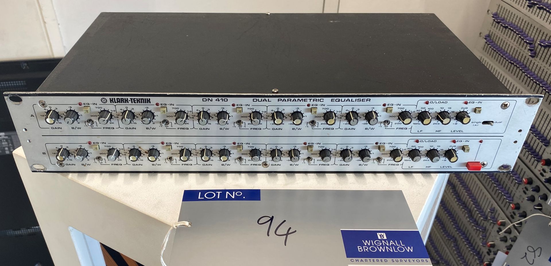 A Klark Teknik DN 410 Dual Parametric Equalizer (located at 17 Deer Park Road, London, SW19 3QG).