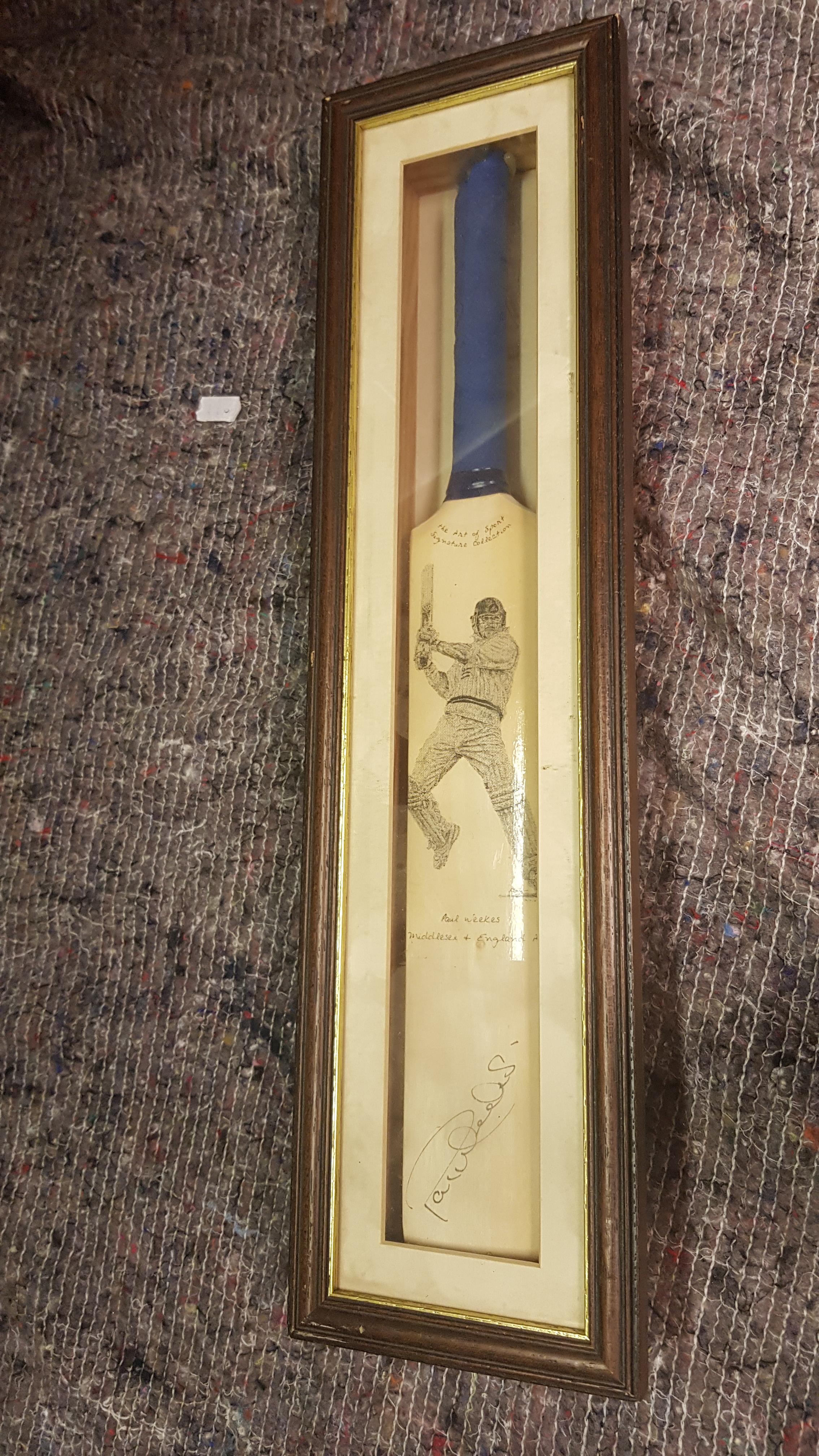Framed & Signed Minaiture Cricket Bat - Paul Weekes