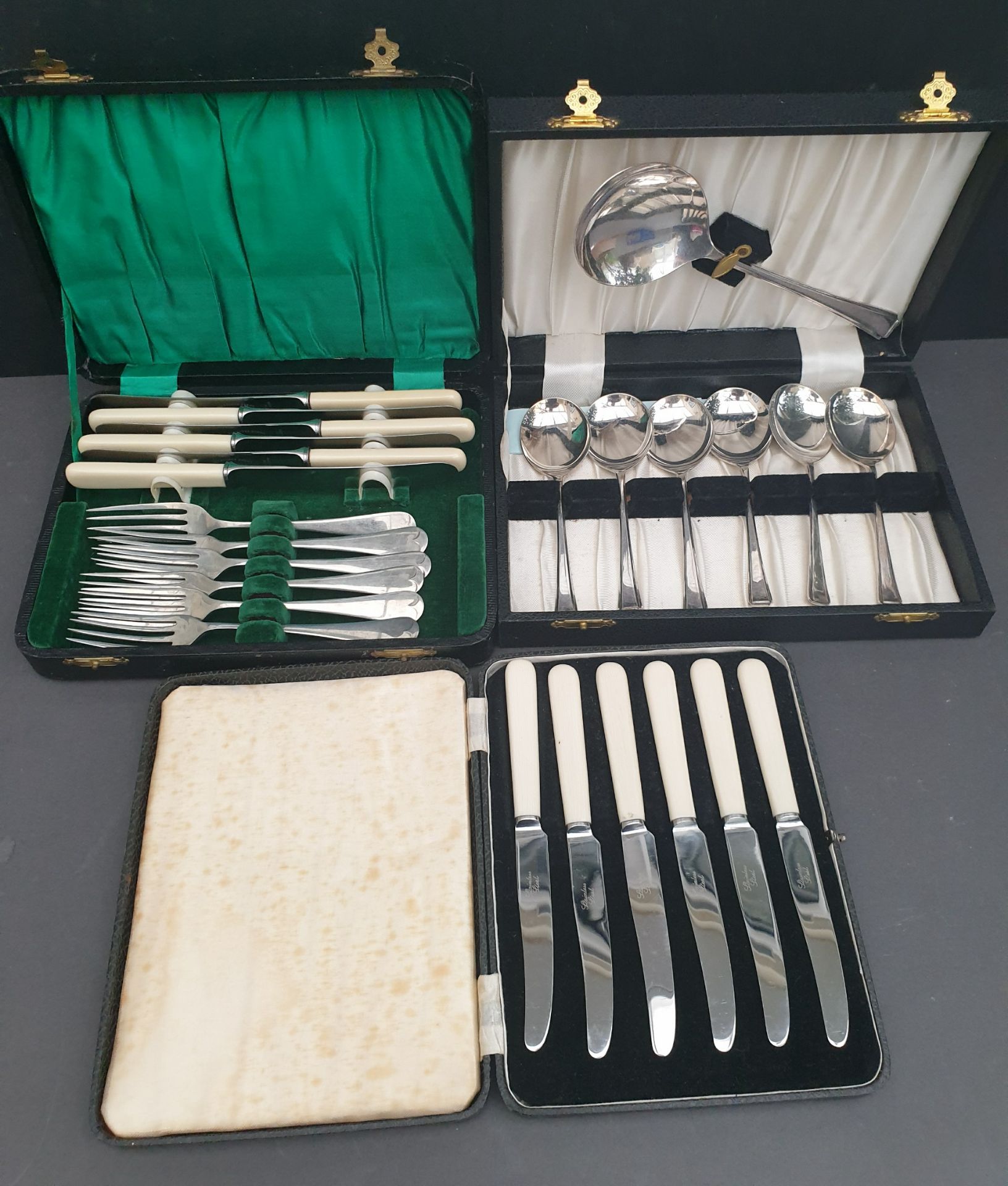 Antique Vintage 3 x Boxed Flatware