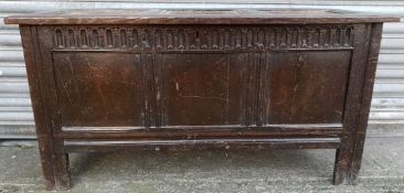 Antique Large Hardwood Coffer With Carved Front