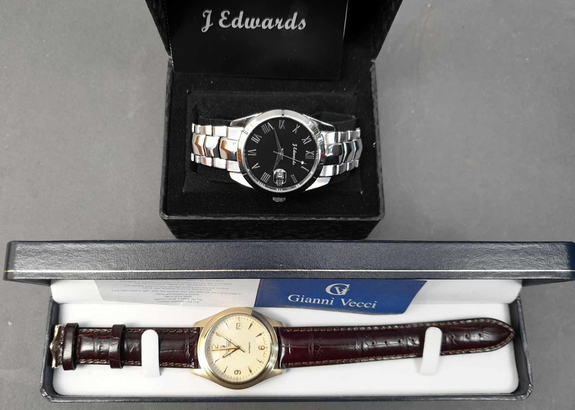 Collectable 2 Wrist Watches Gianni Vecci & J Edwards Boxed