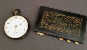 Antique Silver Cased Pocket Watch and an Ebony 'The Camden' Whist Marker