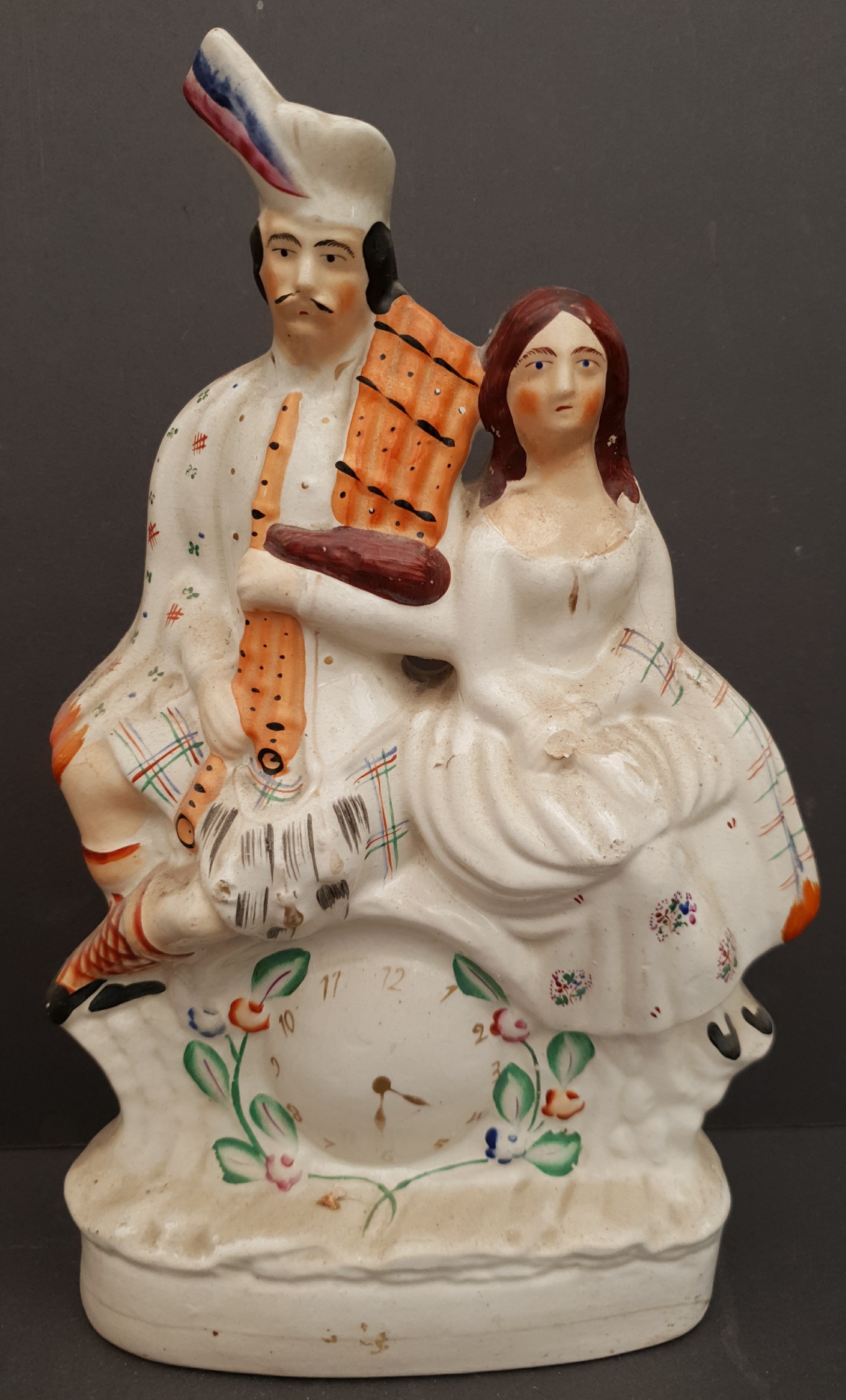 Antique 2 x Staffordshire Flatback Figures Includes Clock Face - Image 3 of 4