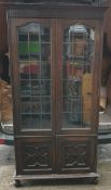 Antique Furniture Vintage Large Hardwood Glazed Bookcase 6 feet tall with Lower Storage Cupboard