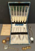 Antique Vintage Parcel of Flatware Buttons & Boxes