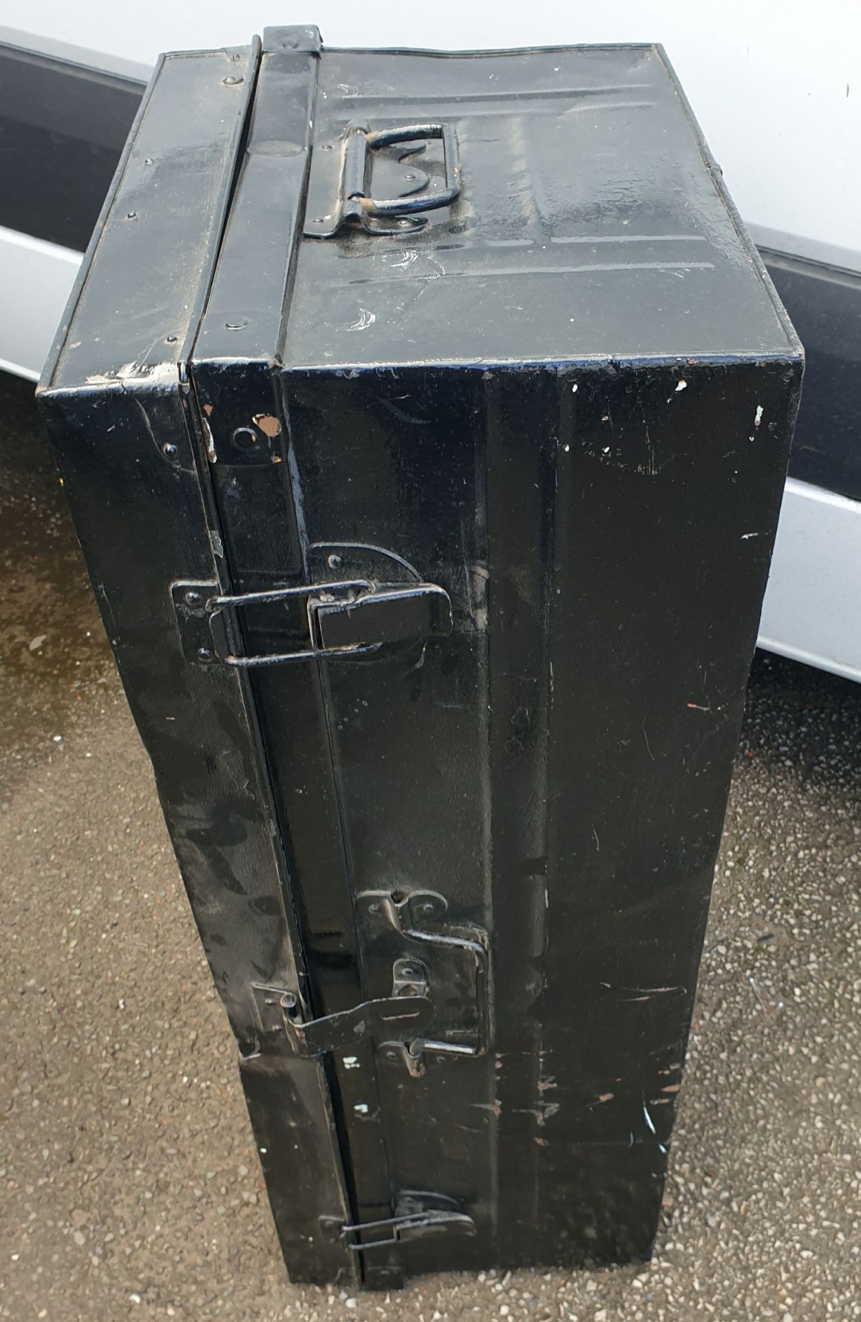 Vintage Black Metal Military Trunk - Image 3 of 3