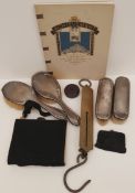 Antique Parcel Silver Hairbrushes Co-op Book Tape Measure and Bag