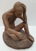 Vintage Studio Pottery Terracotta Nude Male Figure 1980's Measures 6 inches tall