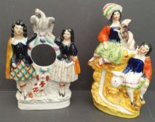 Antique 2 x Staffordshire Flatback Figures Includes Pocket Watch Stand A/F