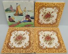 Antique Collectable Tiles One Dutch Scene Hand Painted Three English Tiles