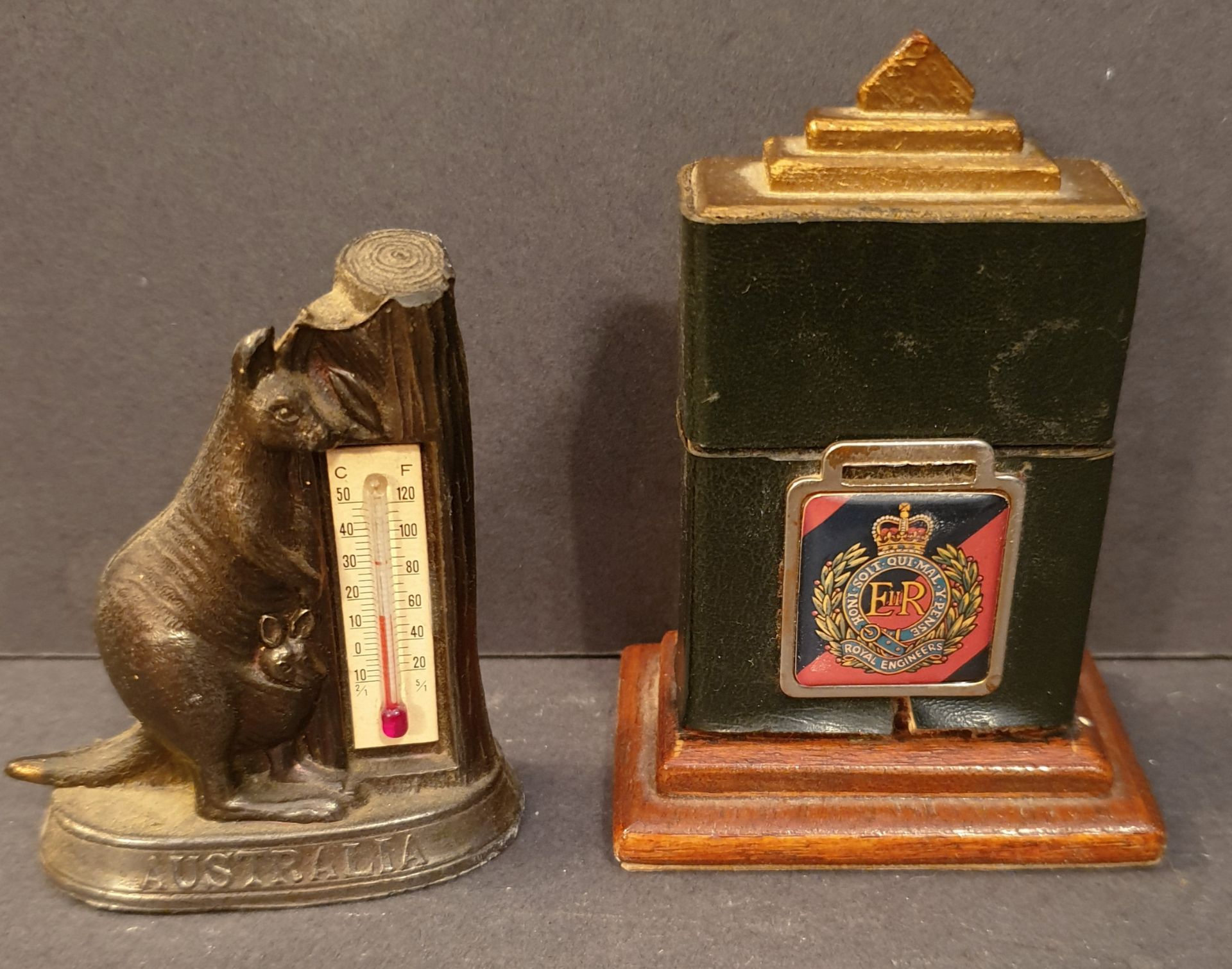 Vintage Zippo Lighter In Military Related Box Plus Brass Kangaroo Thermometer