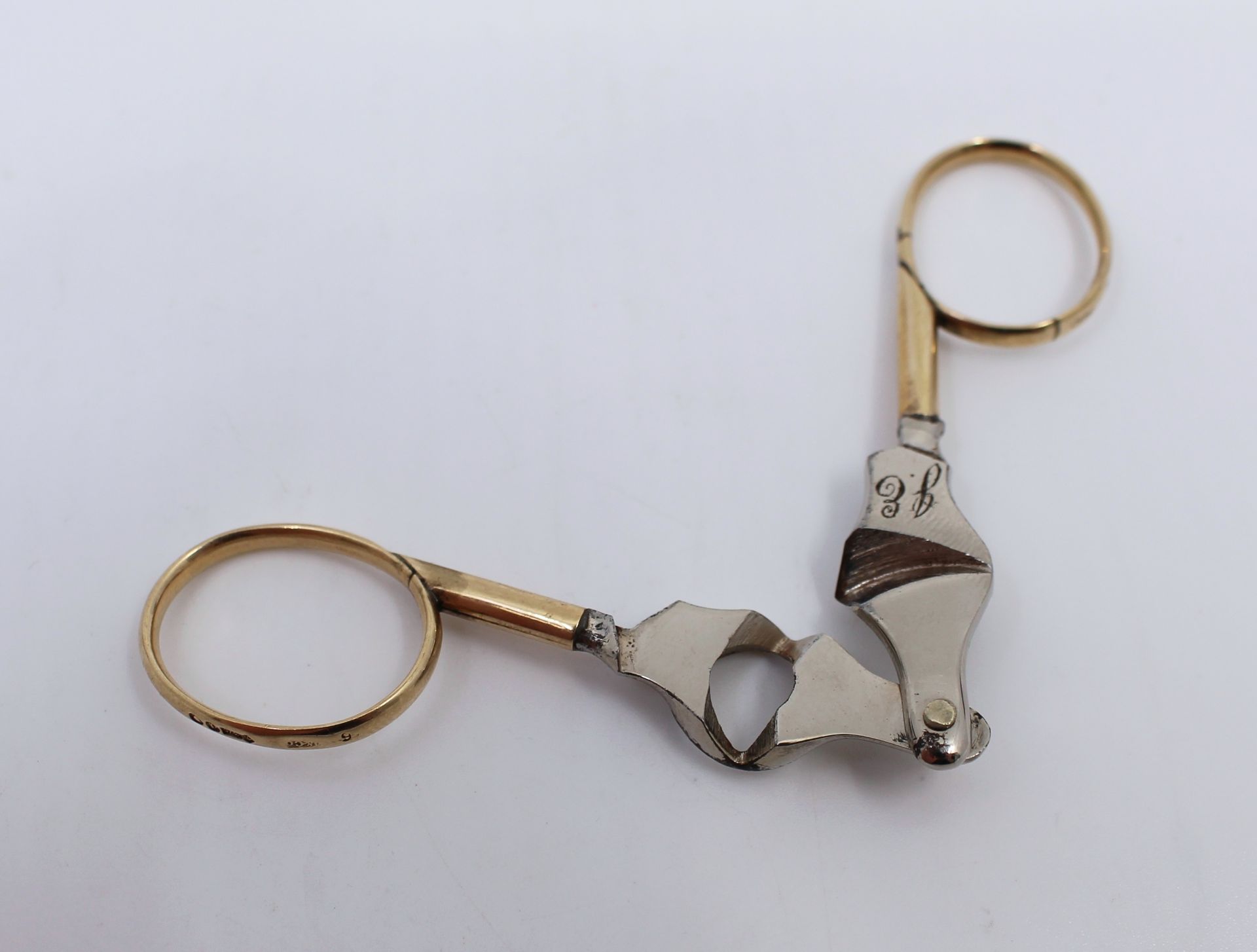 Early 20th c. Maple & Co Gold & Steel Cigar Scissors - Image 2 of 4