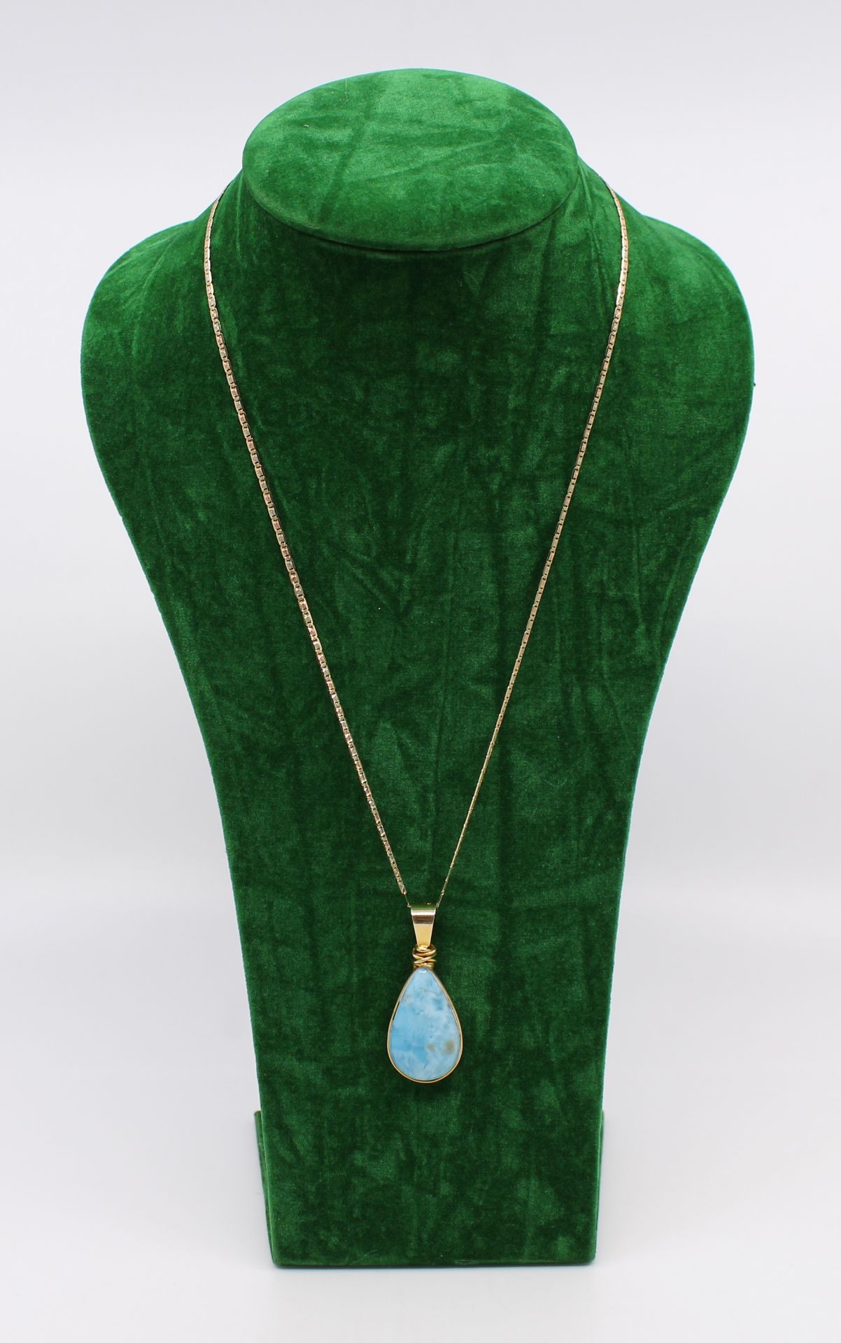 Blue Opal Pendant on 14ct Yellow Gold Chain