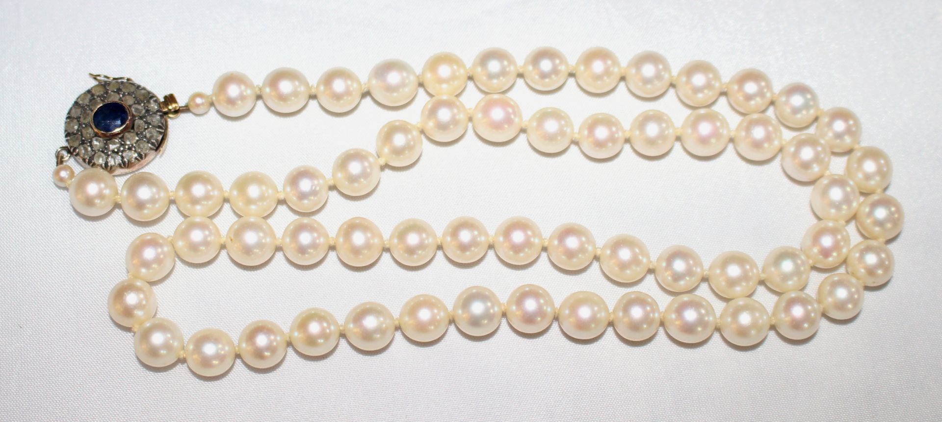 Akoya Pearl Necklace with 19th c. Sapphire Set Clasp - Image 3 of 3