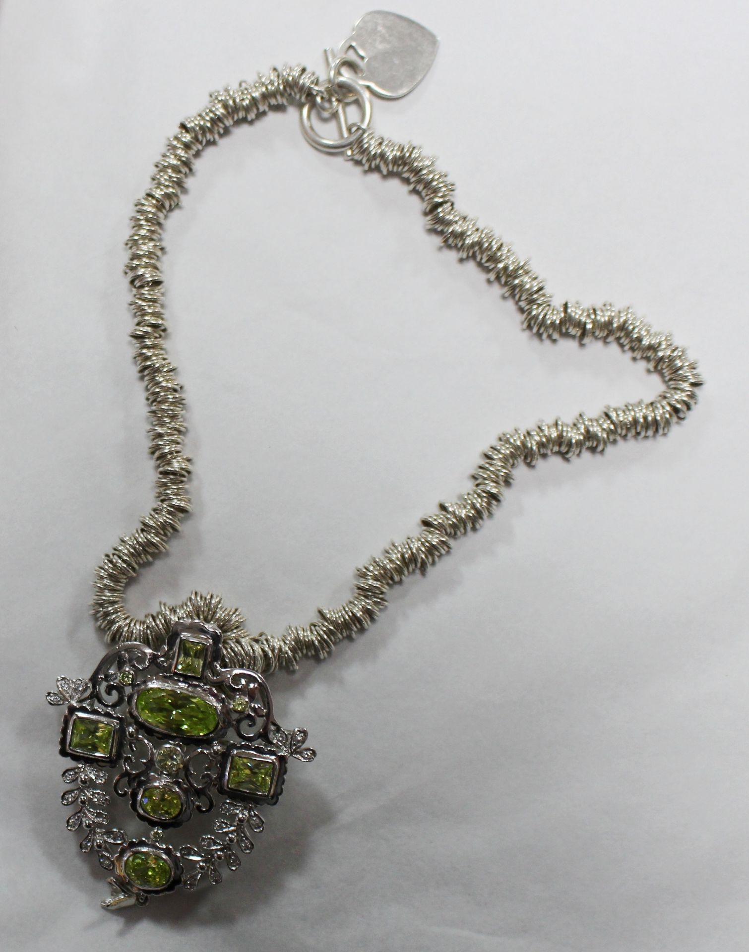 Contemporary Heavy Sterling Silver Peridot Set Necklace
