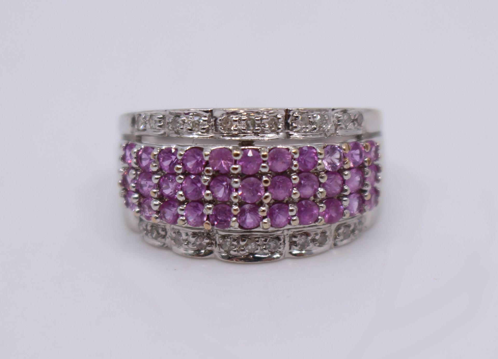 Pink Sapphire & Diamond 18ct White Gold Band Ring