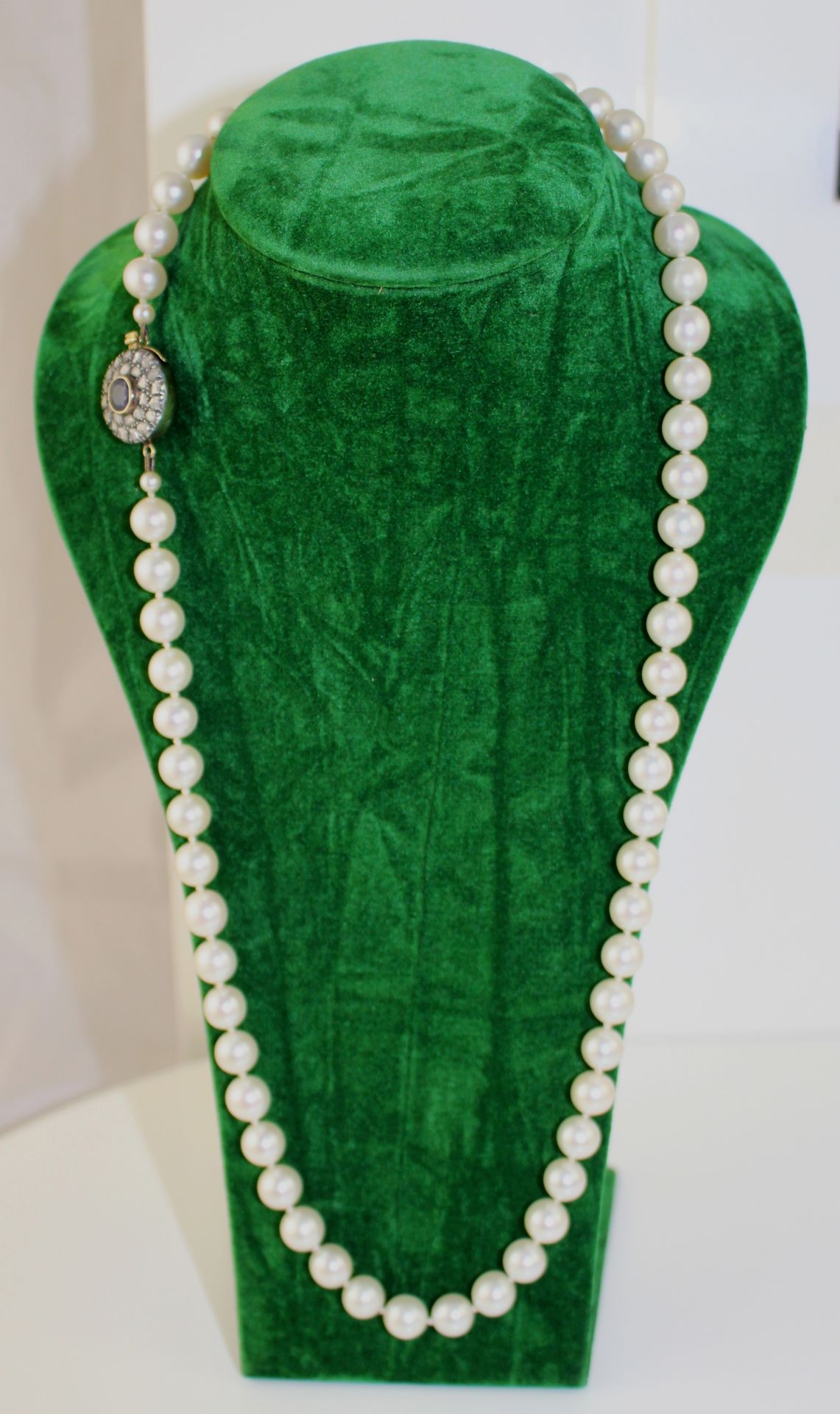 Akoya Pearl Necklace with 19th c. Sapphire Set Clasp