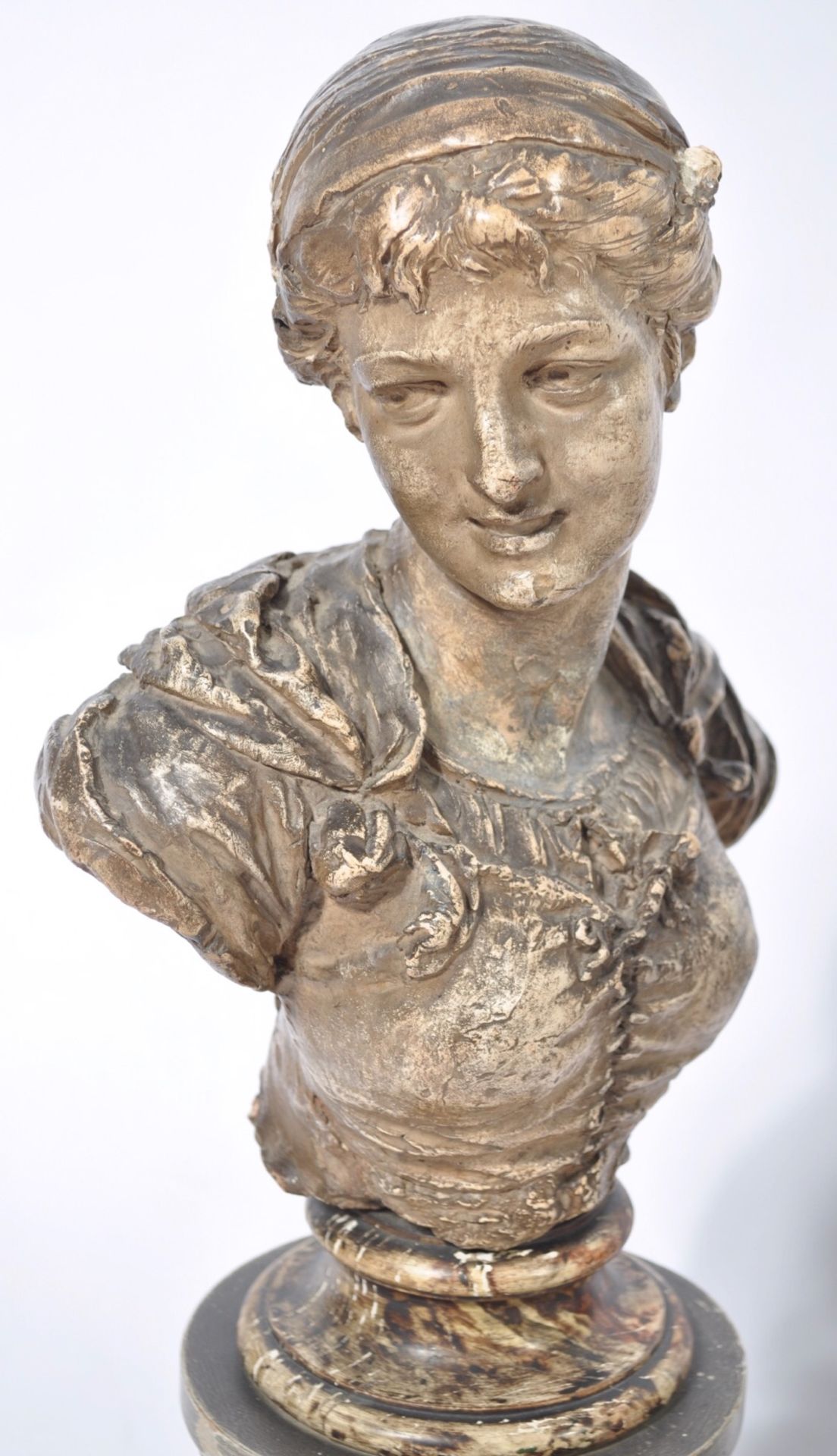 A C19th painted plaster bust on a painted carved wooden plinth - Image 4 of 5